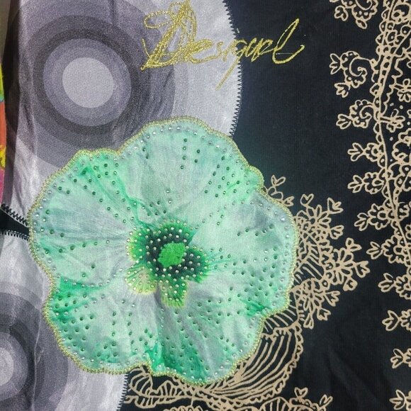 Desigual Long Sleeve Graphic Dress Large 90s Embroidered Floral Indie Sleeze - Picture 4 of 12